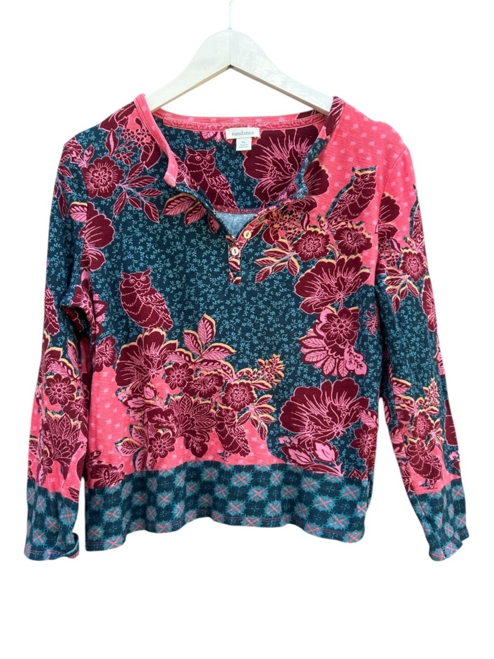 Sundance floral thermal waffle knit Henley